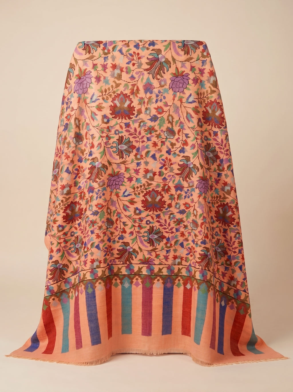 Peach Lavender Floral Jaal Kani Cashmere Pashmina Shawl — Handwoven in Kashmir — image 3