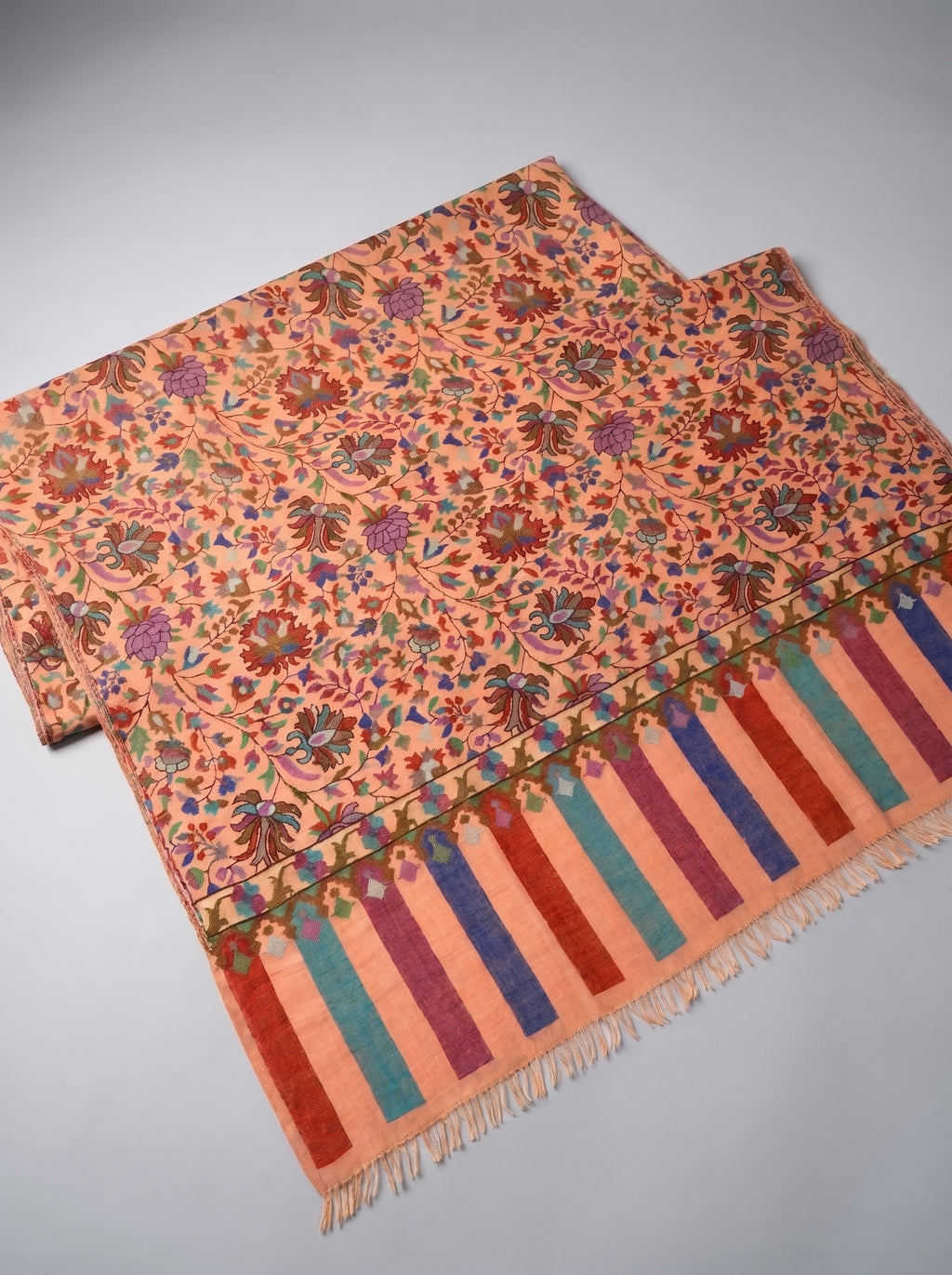 Peach Lavender Floral Jaal Kani Cashmere Pashmina Shawl — Handwoven in Kashmir — image 1