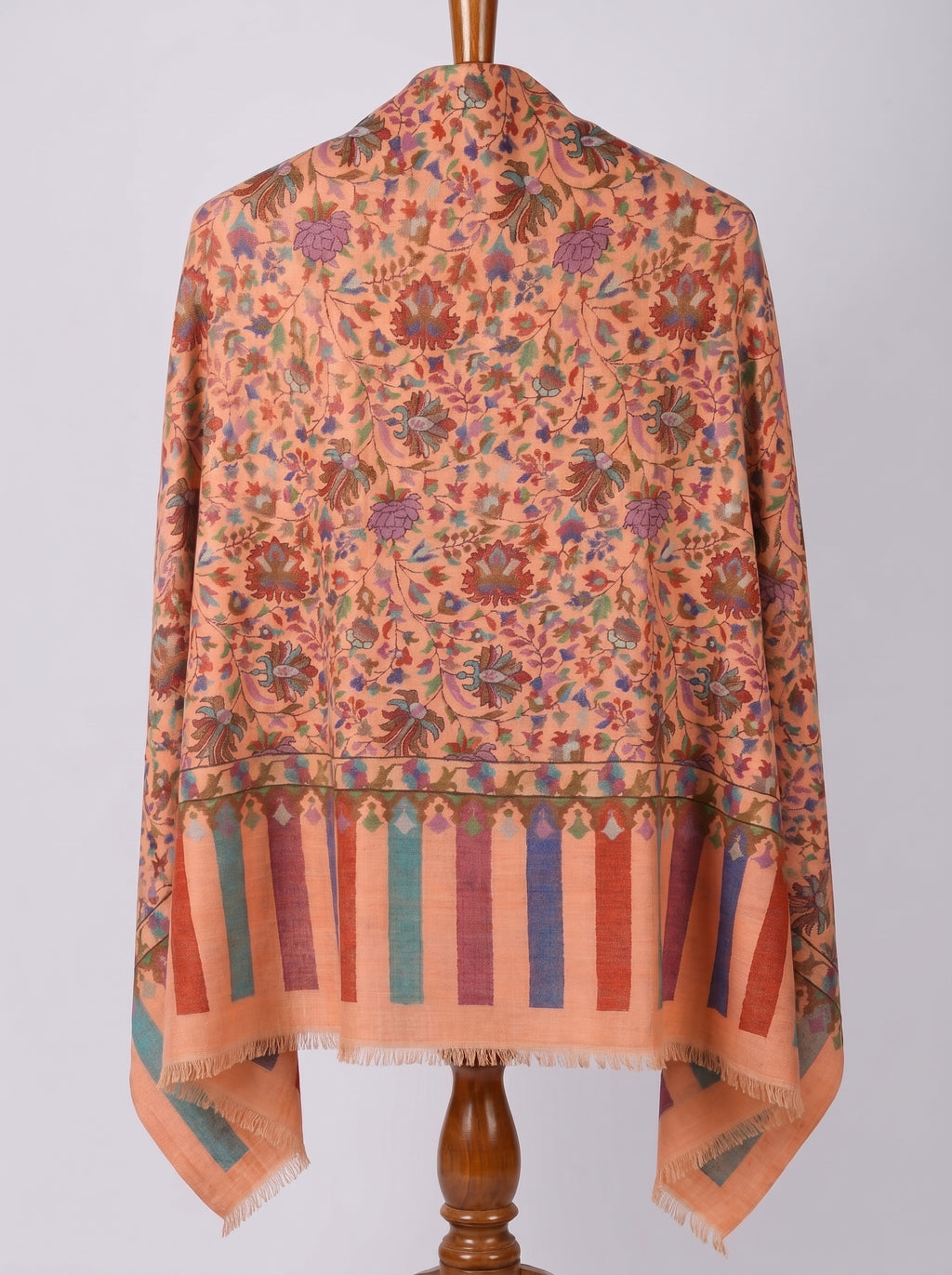 Peach Lavender Floral Jaal Kani Cashmere Pashmina Shawl — Handwoven in Kashmir — image 2