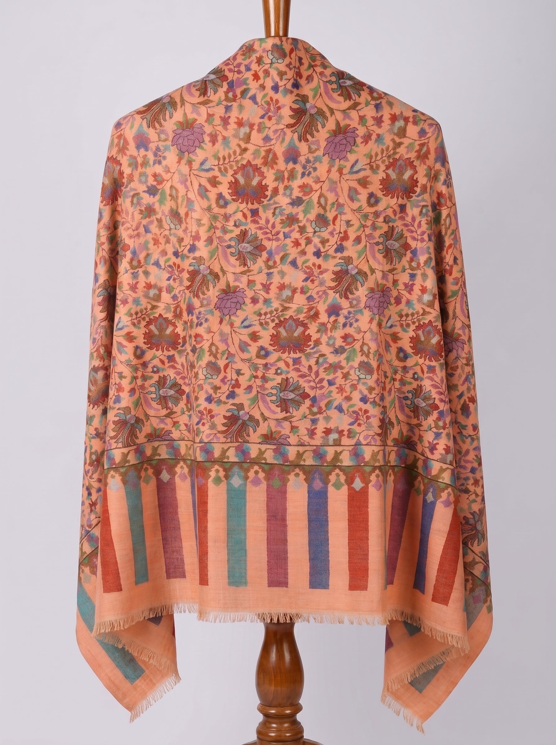 Peach Lavender Floral Jaal Kani Cashmere Pashmina Shawl — Handwoven in Kashmir — image 2