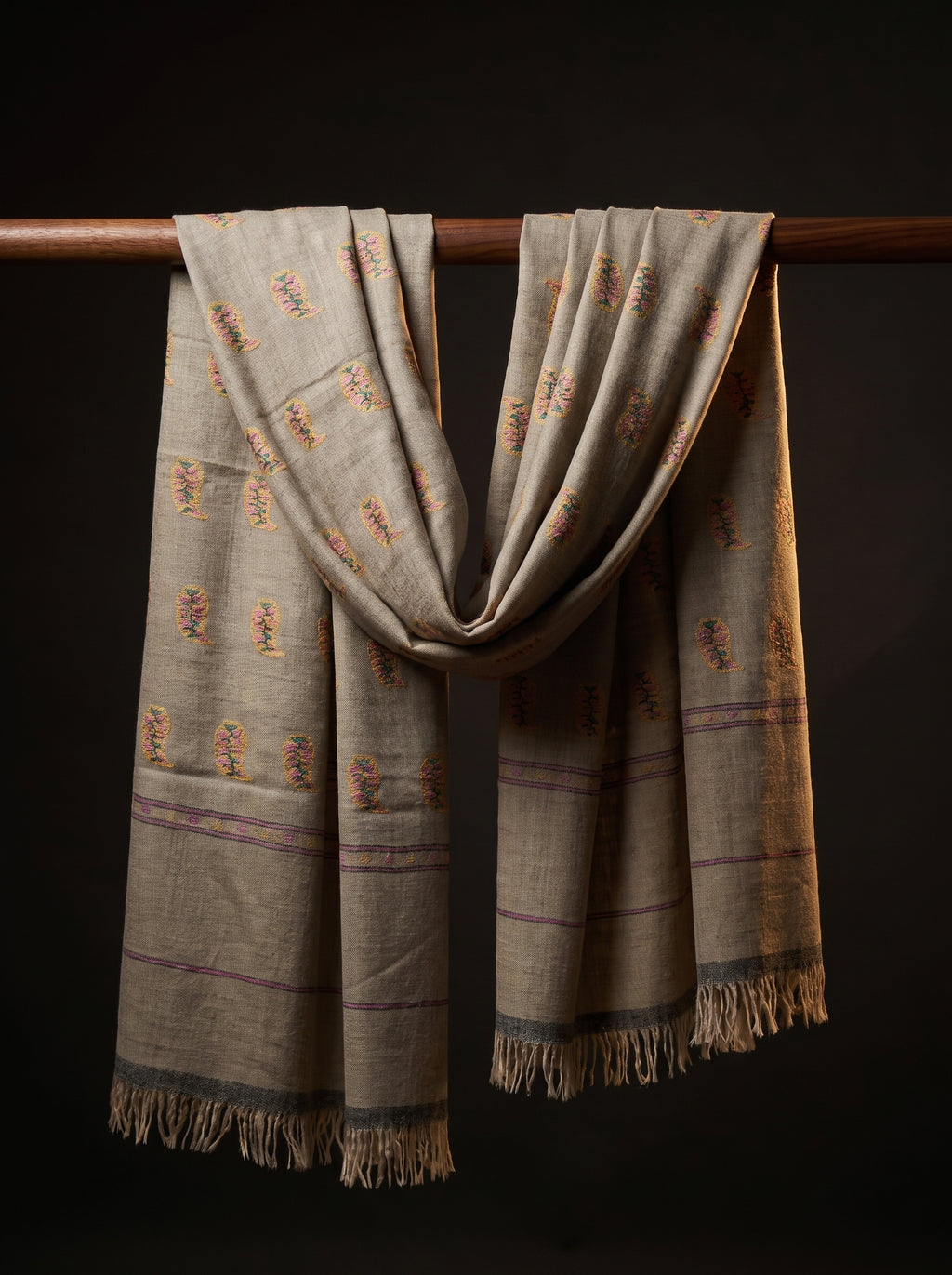 Oatmeal Multi-Color Floral Buti Kani Cashmere Pashmina Shawl — Handwoven in Kashmir — image 2
