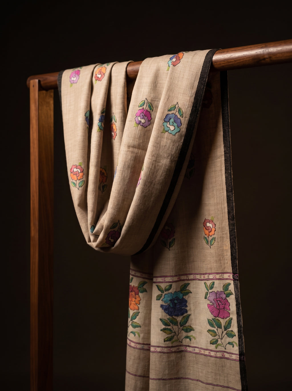 Natural Beige Garden Floral Butti Kani Cashmere Pashmina Shawl — Handwoven in Kashmir — image 1