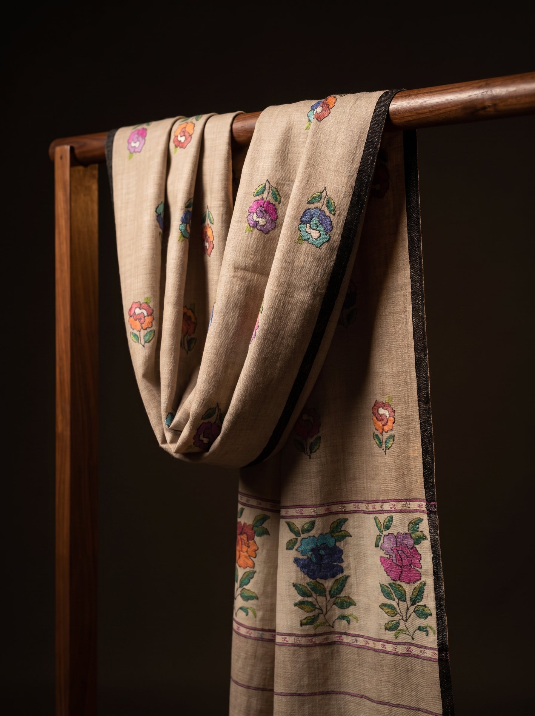 Natural Beige Garden Floral Butti Kani Cashmere Pashmina Shawl — Handwoven in Kashmir — image 1