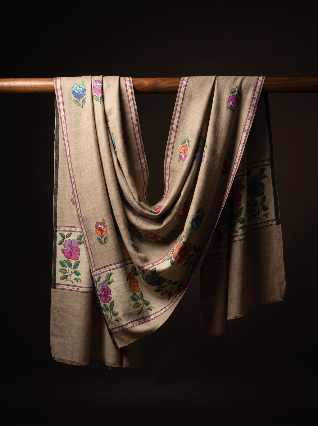 Natural Beige Garden Floral Butti Kani Cashmere Pashmina Shawl — Handwoven in Kashmir — image 2