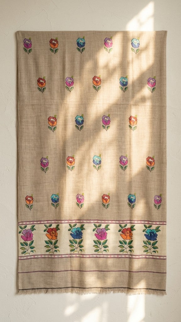 Natural Beige Garden Floral Butti Kani — G-1