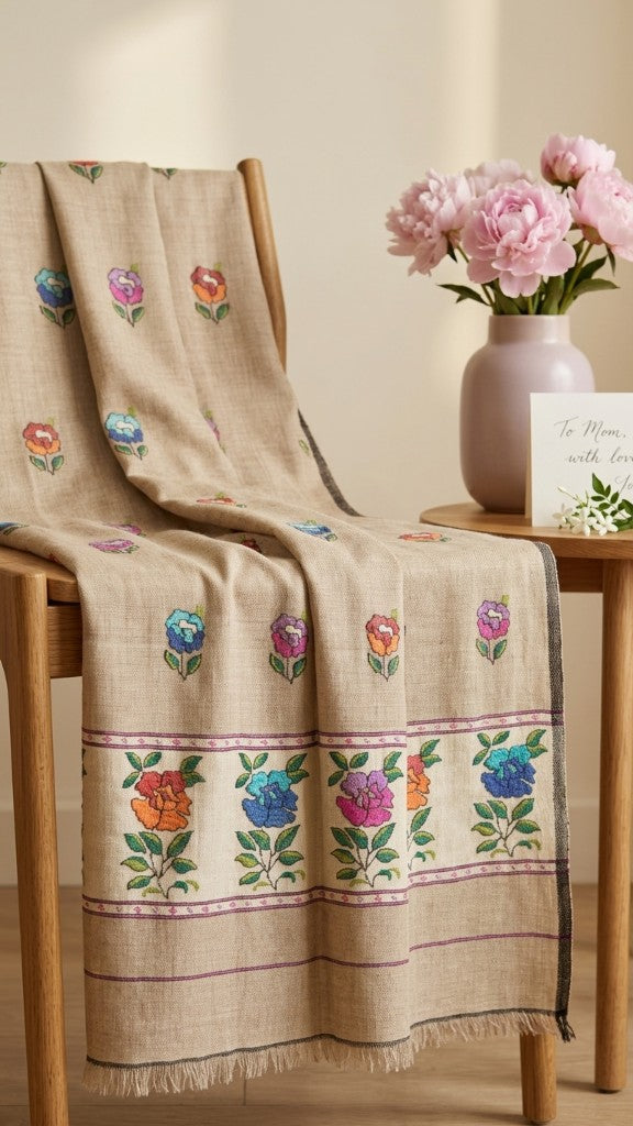 Natural Beige Garden Floral Butti Kani — G-4