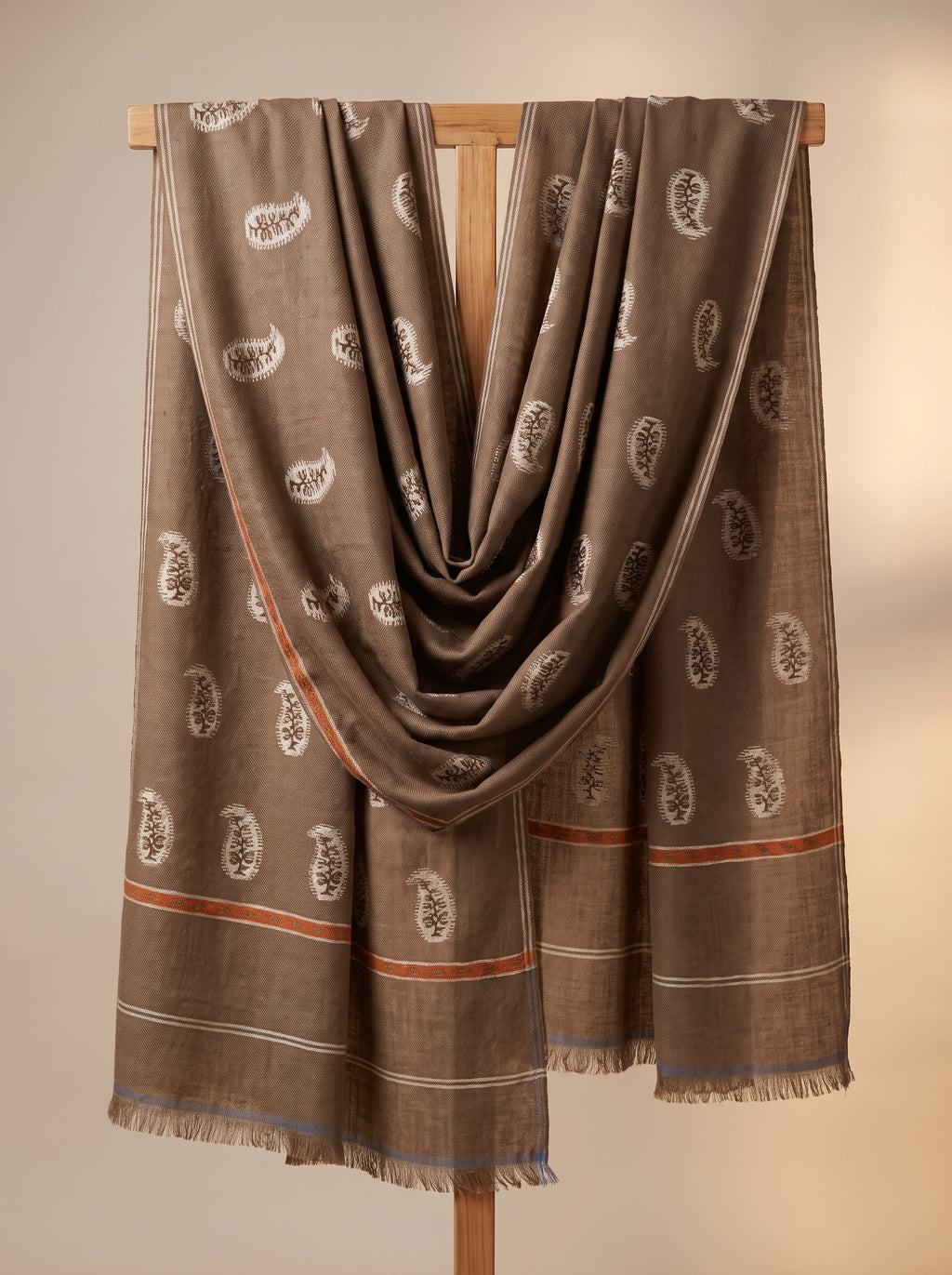 Taupe Paisley Buta Kani Cashmere Pashmina Shawl — Handwoven in Kashmir — image 1