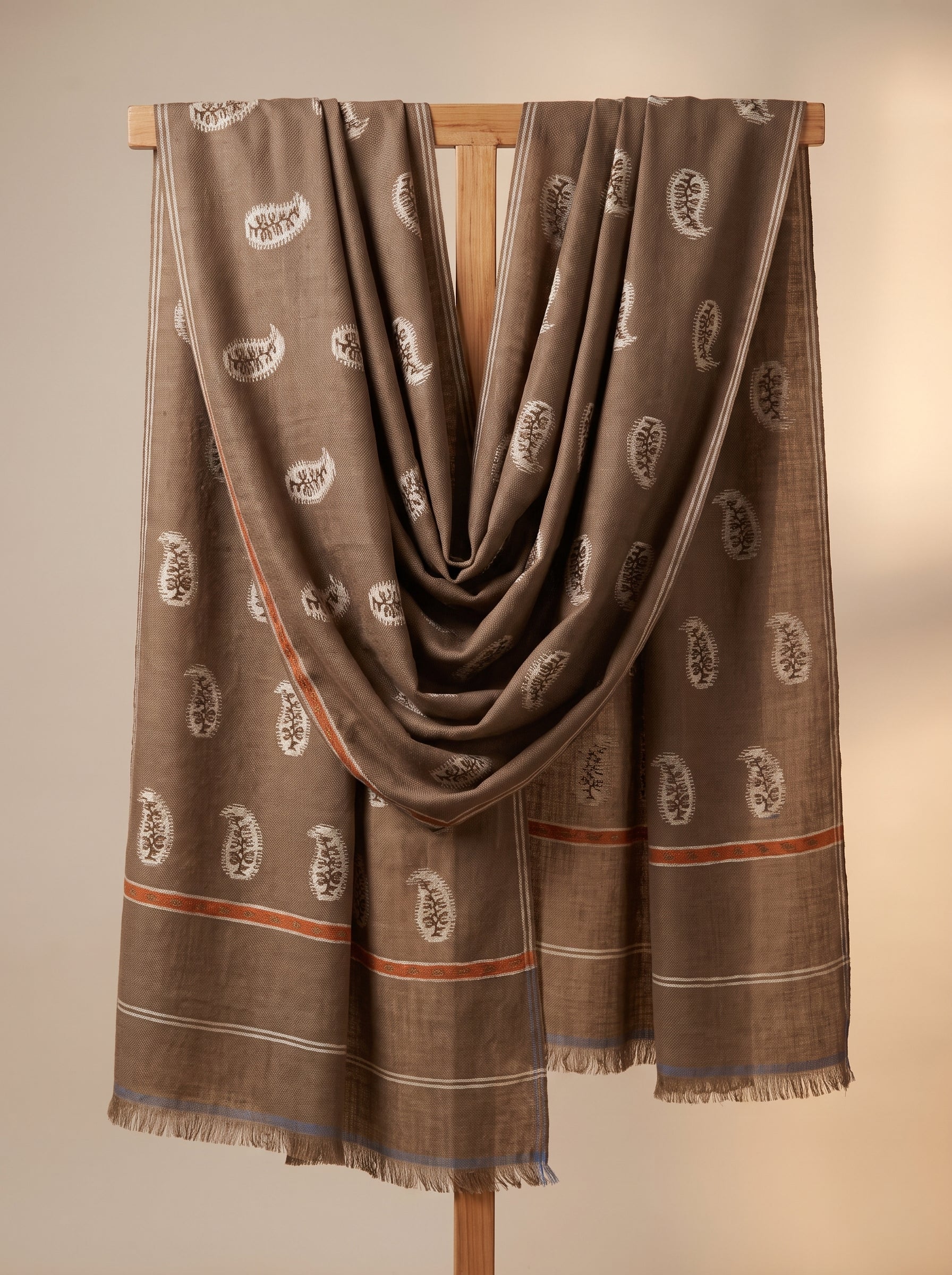 Taupe Paisley Buta Kani Cashmere Pashmina Shawl — Handwoven in Kashmir — image 1
