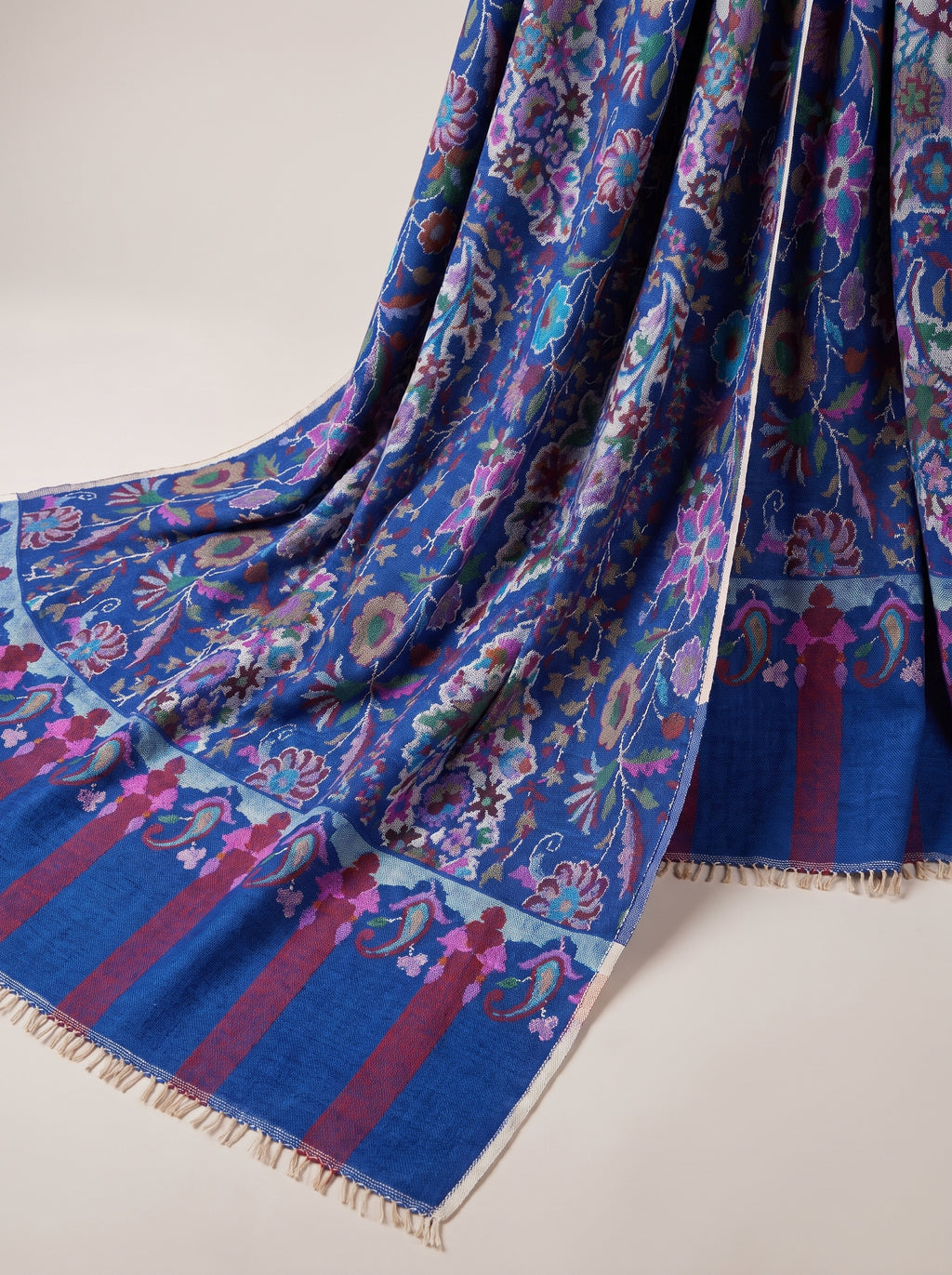 Royal Blue Floral Jaal Kani Cashmere Pashmina Shawl — Handwoven in Kashmir — image 1
