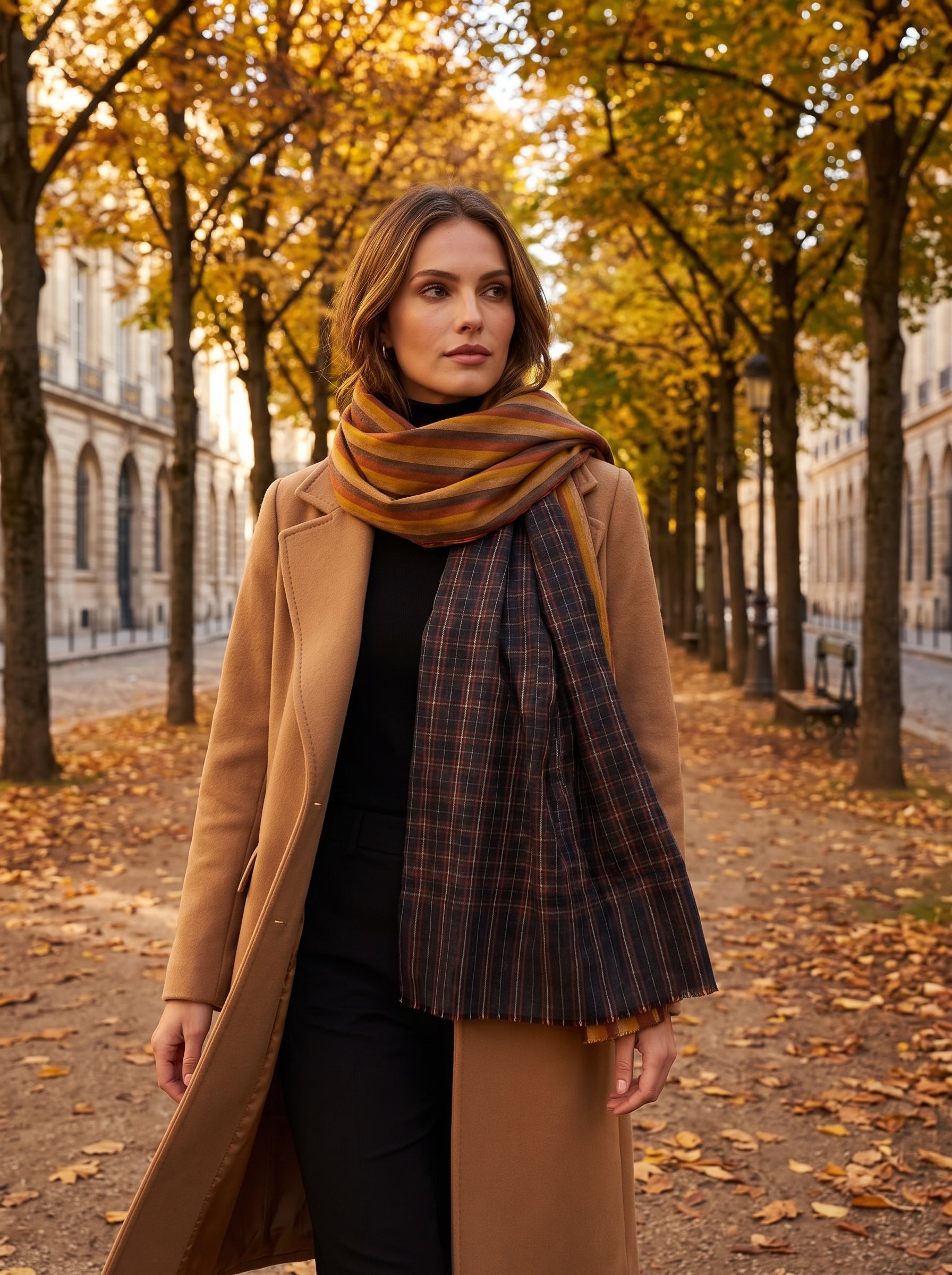 Charcoal Navy & Mustard Gold Reversible Pashmina Shawl | Handwoven in Kashmir