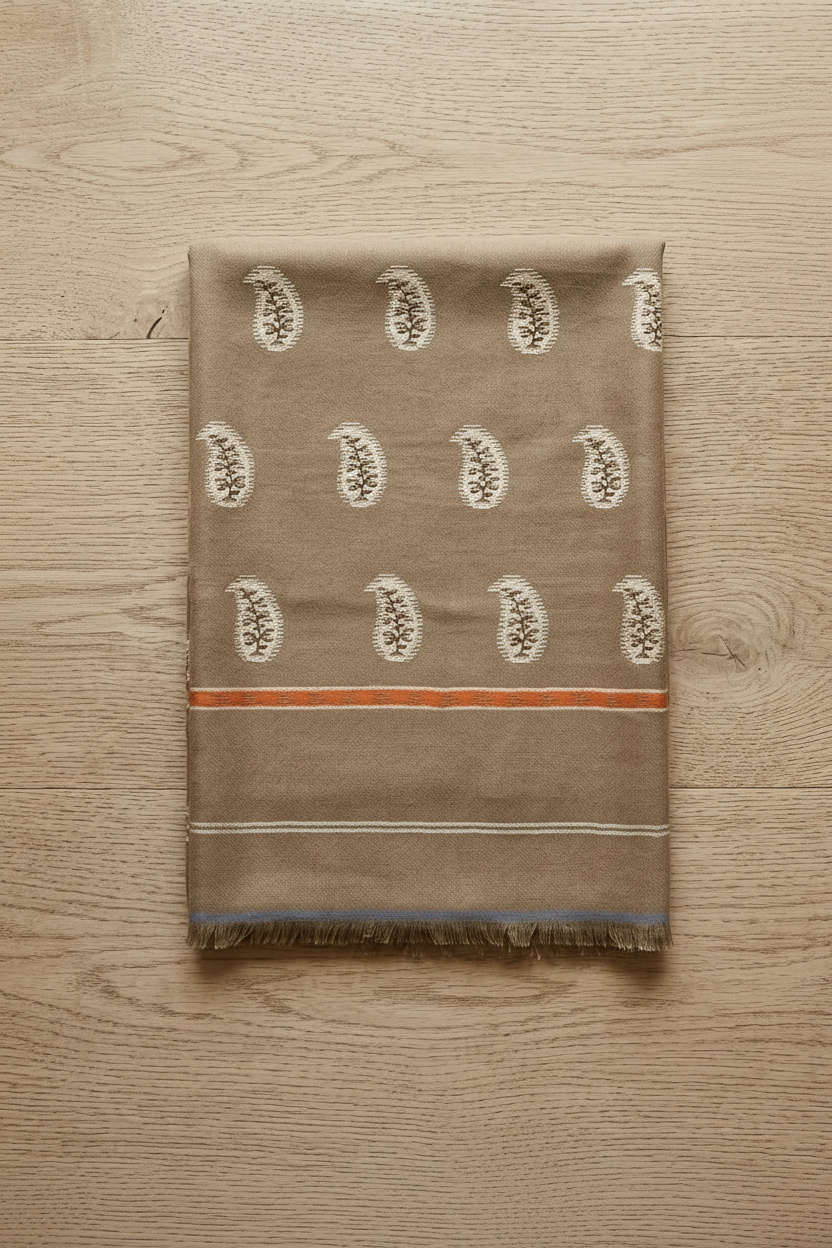 Taupe Paisley Buta Kani Cashmere Pashmina Shawl — Handwoven in Kashmir — image 2