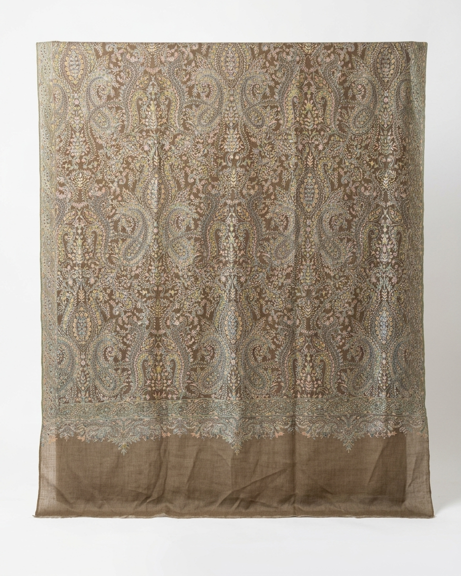 Taupe Paisley Floral Jaal Maheen Kari — Handwoven in Kashmir — image 1