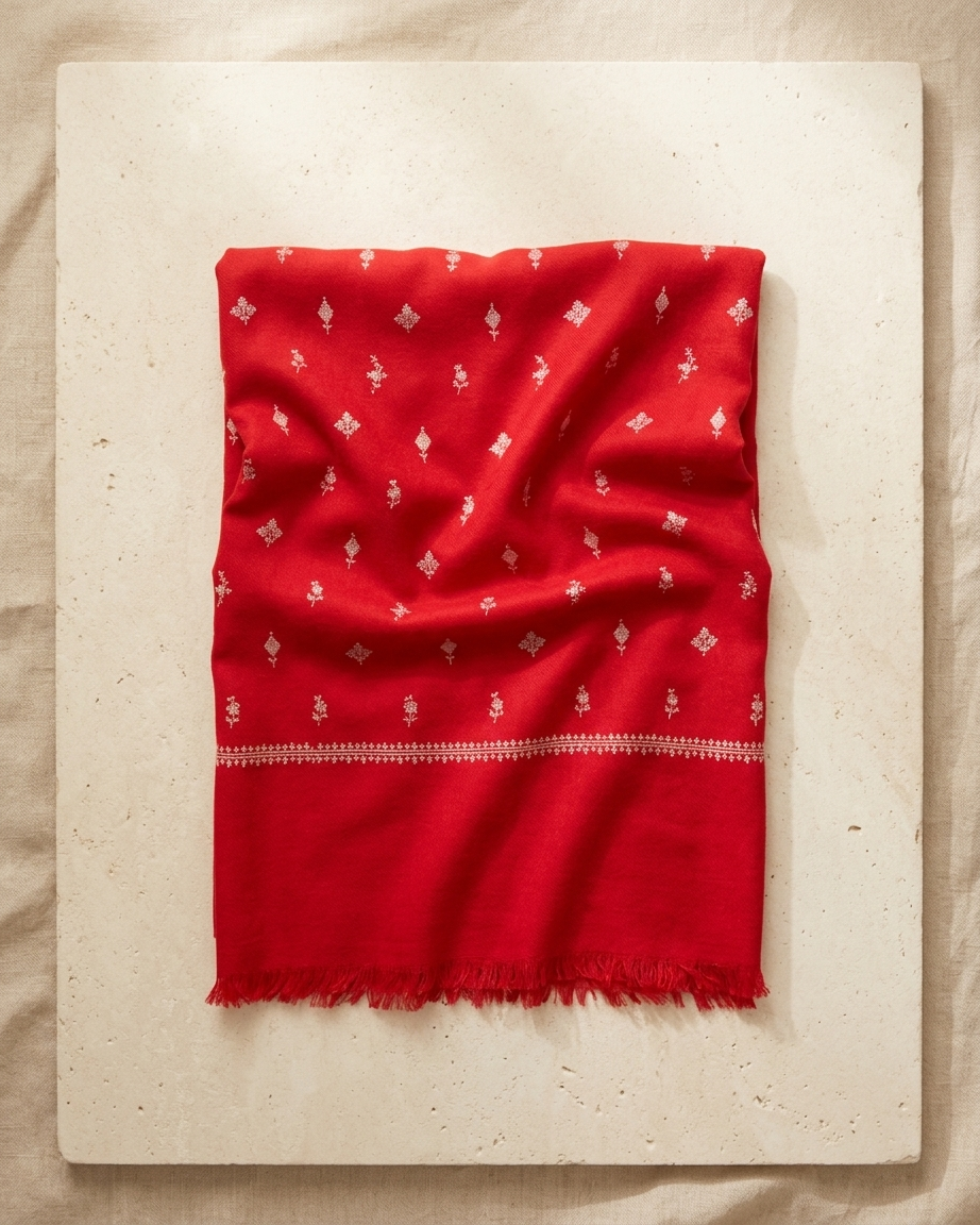 Red White Floral Geometric Sozni — Handwoven in Kashmir — image 1