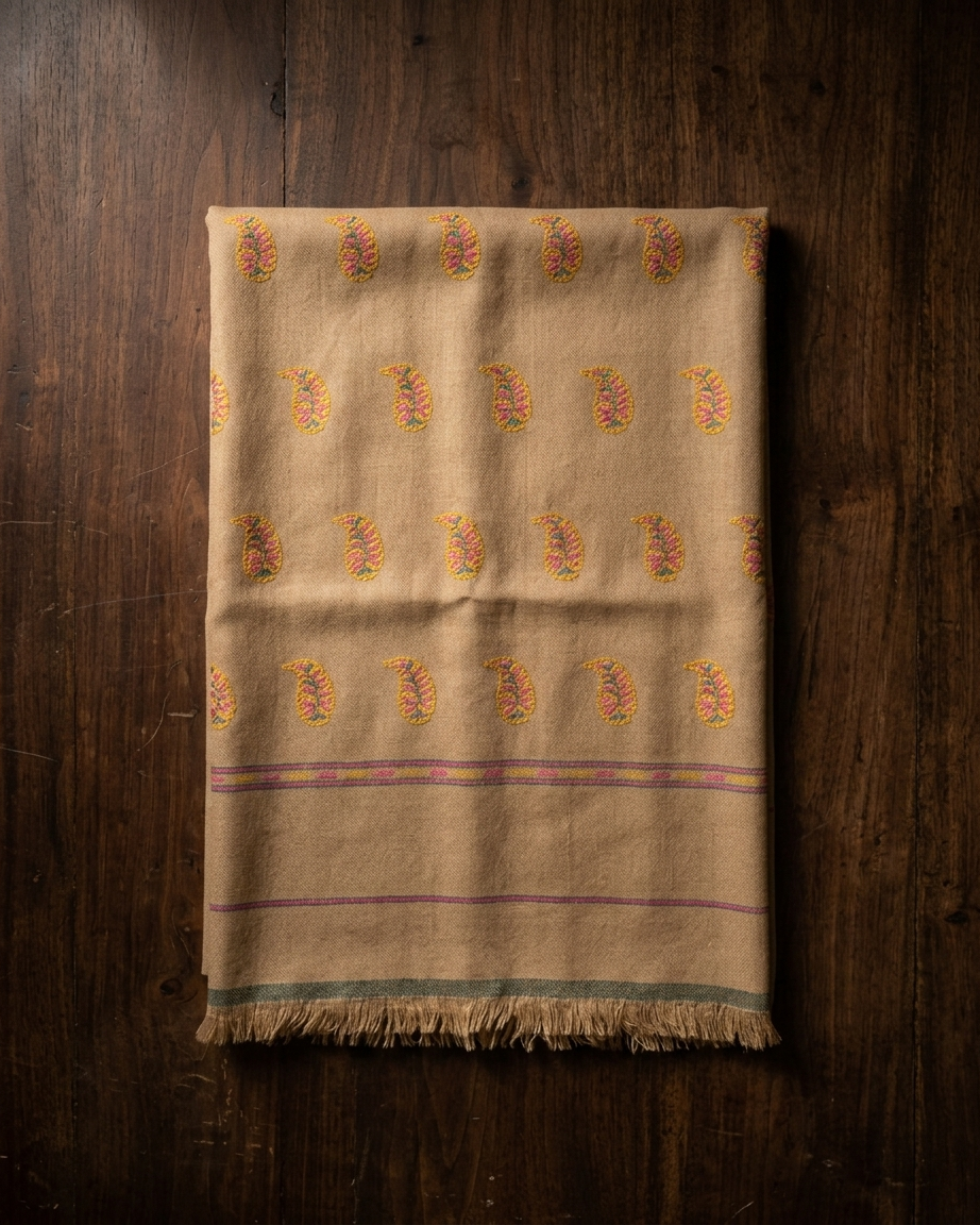 Oatmeal Multi-Color Floral Buti Kani Cashmere Pashmina Shawl — Handwoven in Kashmir — image 5