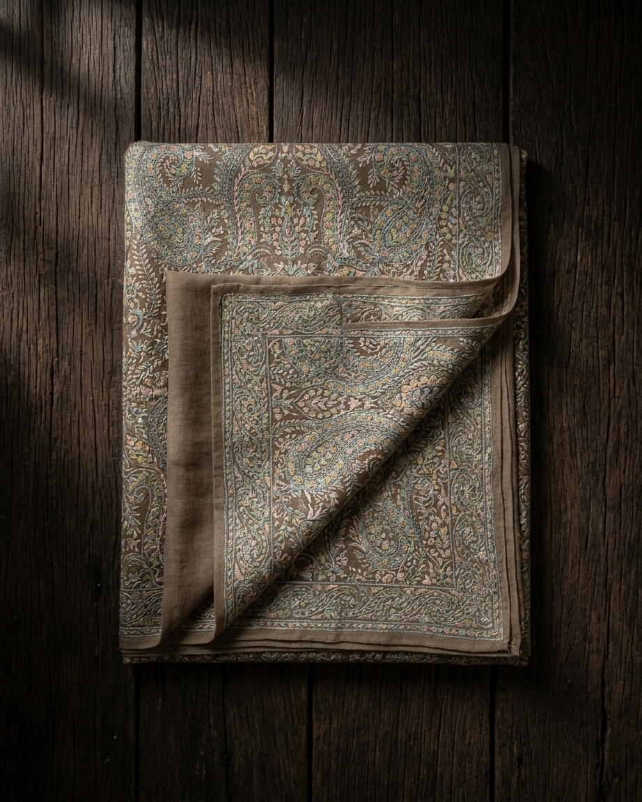 Taupe Paisley Floral Jaal Maheen Kari — Handwoven in Kashmir — image 2
