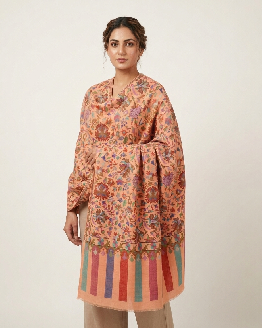 Peach Lavender Floral Jaal Kani Cashmere Pashmina Shawl — Handwoven in Kashmir — image 6