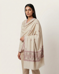 Cream Pink Paisley Border Maheen Kari — Handwoven in Kashmir — image 3
