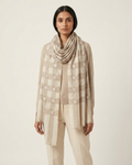 Beige Check Floral Embroidered Sozni — Handwoven in Kashmir — image 3