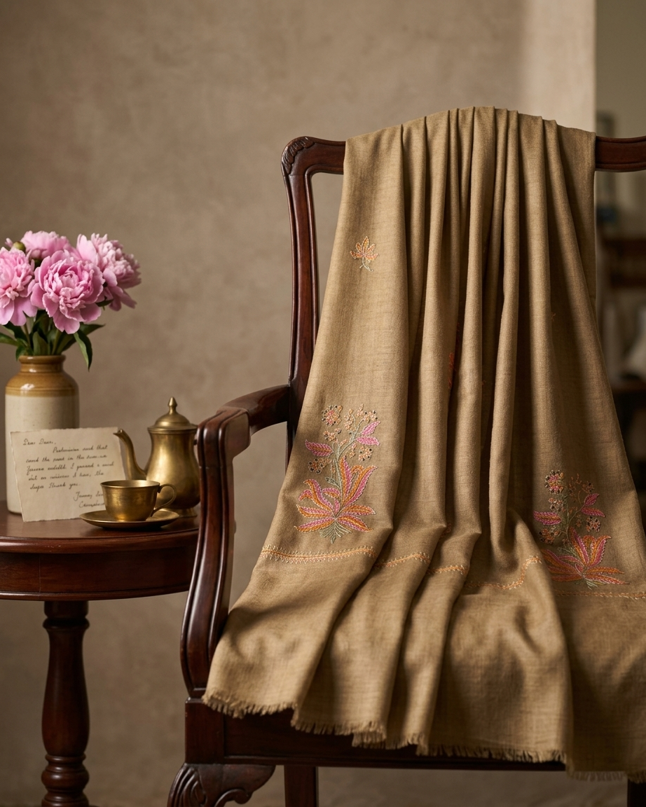 Olive Large Floral Motif Sozni — Handwoven in Kashmir — image 4