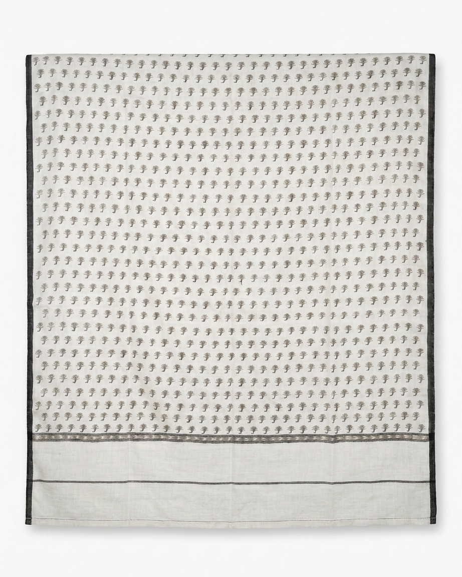 Cream Charcoal Botanical Sprig Kani — Handwoven in Kashmir — image 4