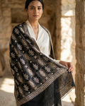 Black Charcoal Alternating Motif Sozni — Handwoven in Kashmir — image 5