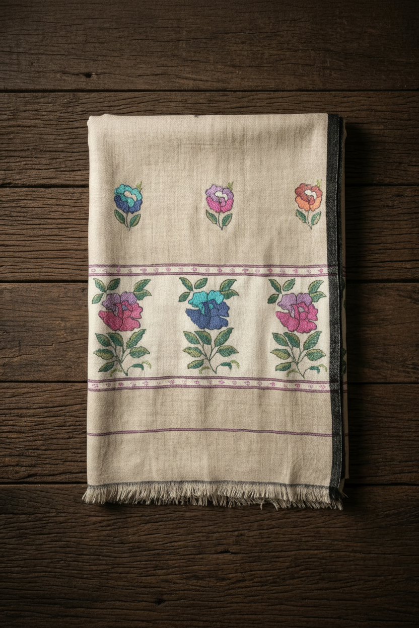 Natural Beige Garden Floral Butti Kani Cashmere Pashmina Shawl — Handwoven in Kashmir — image 5