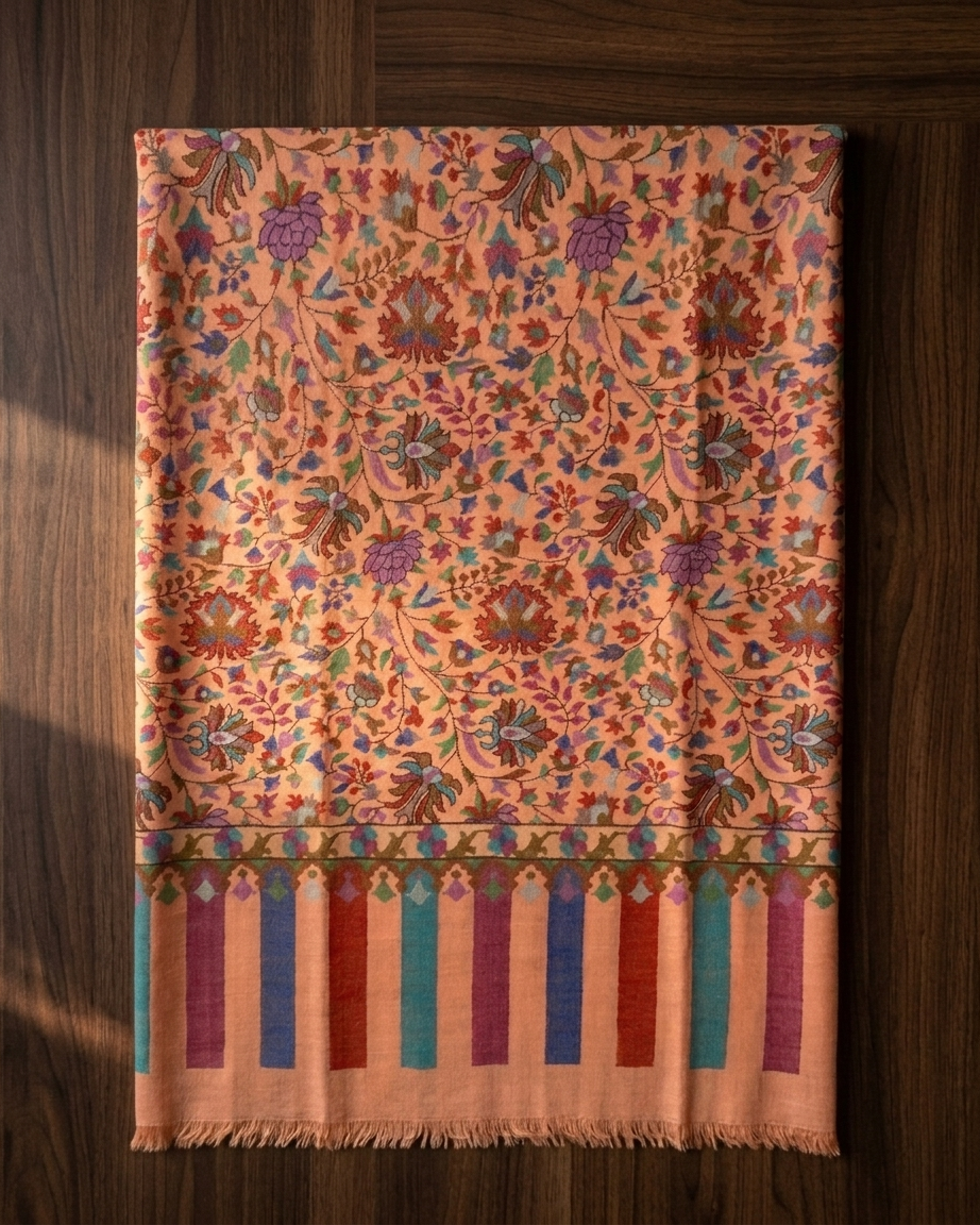 Peach Lavender Floral Jaal Kani Cashmere Pashmina Shawl — Handwoven in Kashmir — image 10