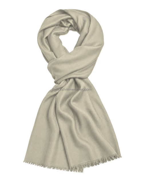 Cream White Cashmere Pashmina Shawl — flat view