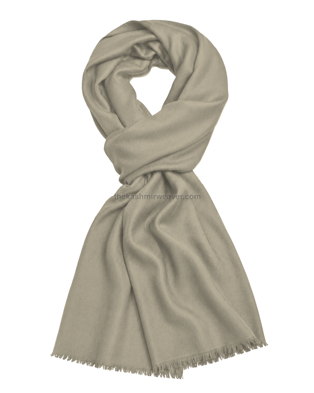 Beige-Cream White Cashmere Pashmina Shawl — flat view